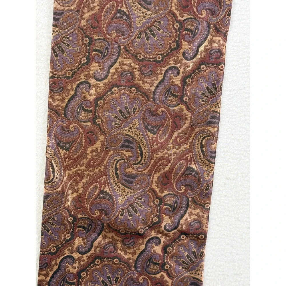 Made in Italy Silk Paisley Scarf Brown Tan Burgundy Double Layered Accessory
